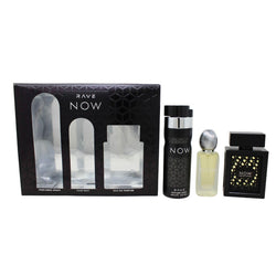Lattafa Rave Now for Men 3 Piece Set (3.4 Oz Eau de Parfum Spray + 1.7 Oz Hair Mist + 6.7 Oz Deodorant Spray)